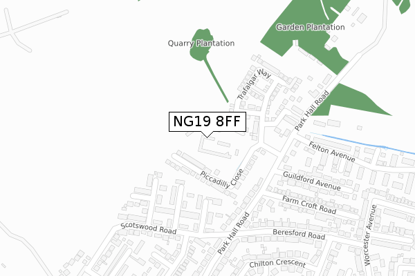 NG19 8FF map - large scale - OS Open Zoomstack (Ordnance Survey)