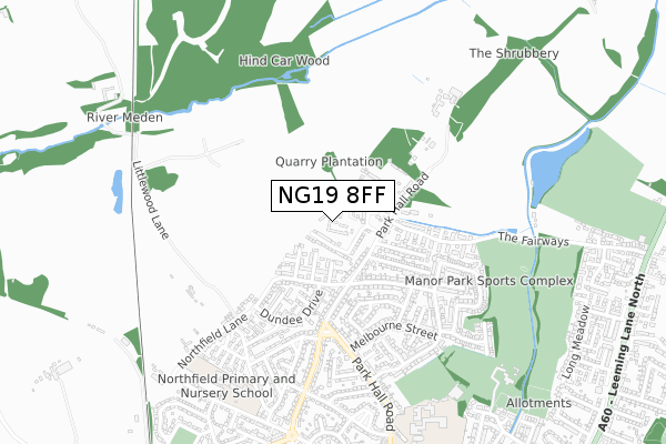 NG19 8FF map - small scale - OS Open Zoomstack (Ordnance Survey)