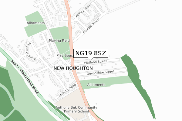 NG19 8SZ map - large scale - OS Open Zoomstack (Ordnance Survey)