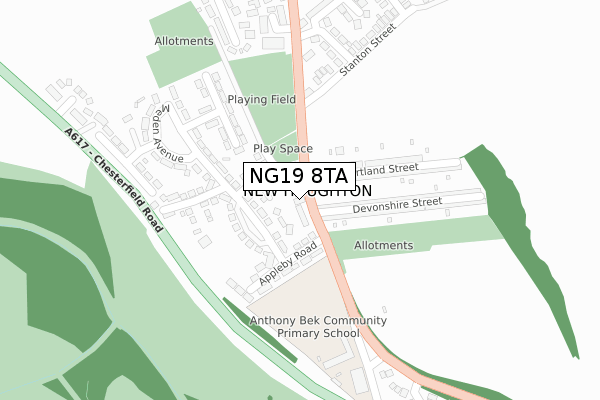 NG19 8TA map - large scale - OS Open Zoomstack (Ordnance Survey)