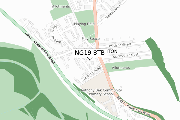 NG19 8TB map - large scale - OS Open Zoomstack (Ordnance Survey)