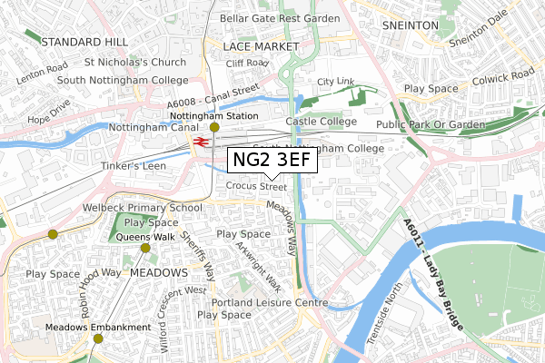 NG2 3EF map - small scale - OS Open Zoomstack (Ordnance Survey)