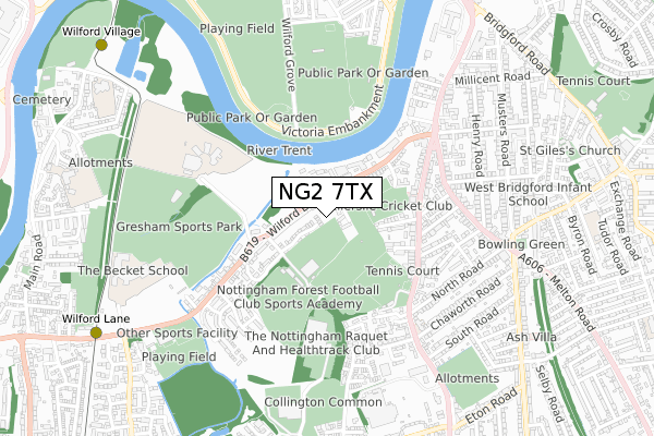 NG2 7TX map - small scale - OS Open Zoomstack (Ordnance Survey)