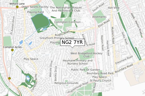 NG2 7YR map - small scale - OS Open Zoomstack (Ordnance Survey)