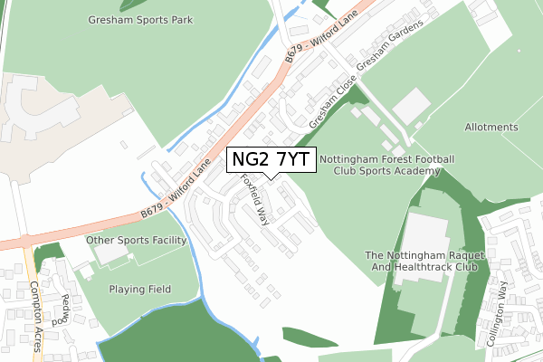 NG2 7YT map - large scale - OS Open Zoomstack (Ordnance Survey)