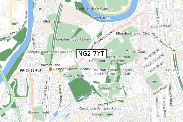 NG2 7YT map - small scale - OS Open Zoomstack (Ordnance Survey)