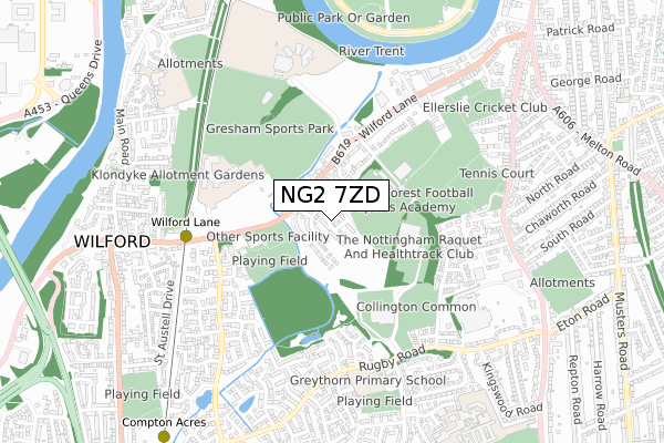 NG2 7ZD map - small scale - OS Open Zoomstack (Ordnance Survey)