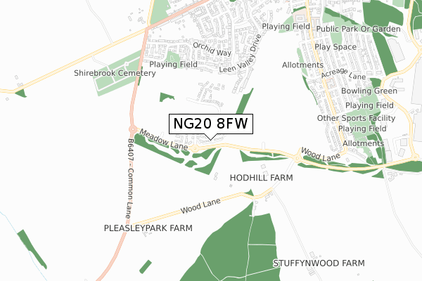NG20 8FW map - small scale - OS Open Zoomstack (Ordnance Survey)