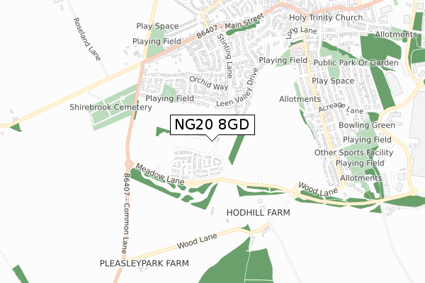 NG20 8GD map - small scale - OS Open Zoomstack (Ordnance Survey)