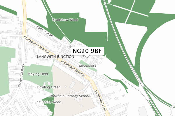 NG20 9BF map - large scale - OS Open Zoomstack (Ordnance Survey)