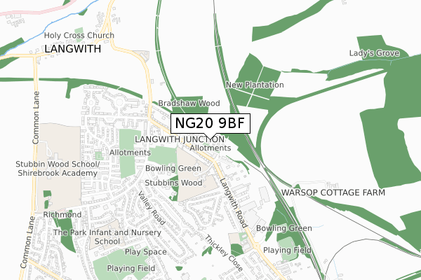 NG20 9BF map - small scale - OS Open Zoomstack (Ordnance Survey)