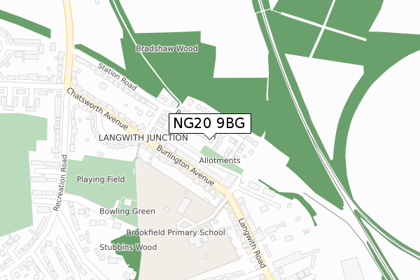 NG20 9BG map - large scale - OS Open Zoomstack (Ordnance Survey)