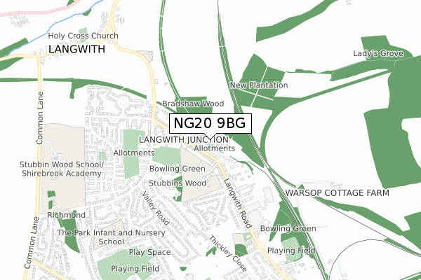 NG20 9BG map - small scale - OS Open Zoomstack (Ordnance Survey)