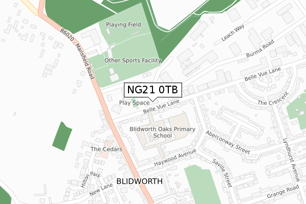 NG21 0TB map - large scale - OS Open Zoomstack (Ordnance Survey)
