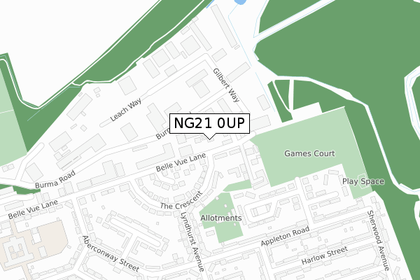 NG21 0UP map - large scale - OS Open Zoomstack (Ordnance Survey)