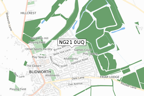 NG21 0UQ map - small scale - OS Open Zoomstack (Ordnance Survey)