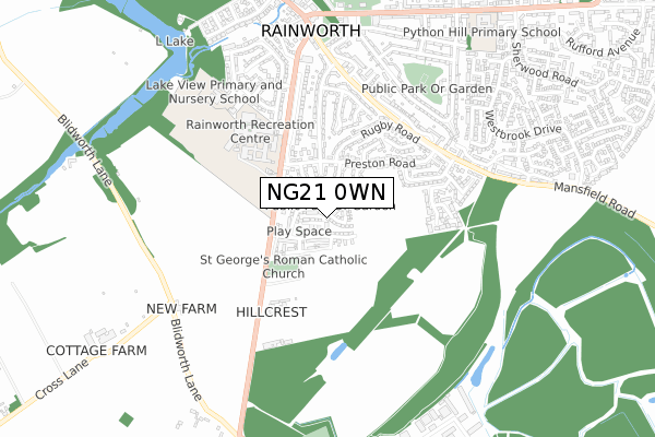 NG21 0WN map - small scale - OS Open Zoomstack (Ordnance Survey)