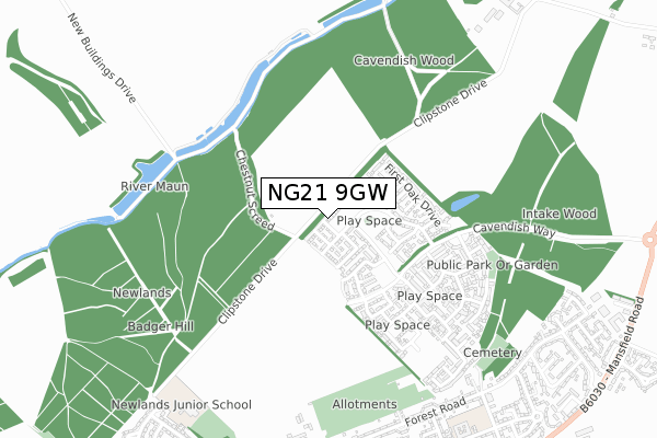 NG21 9GW map - small scale - OS Open Zoomstack (Ordnance Survey) NG21 9GW map - small scale - OS Open Zoomstack (Ordnance Survey)