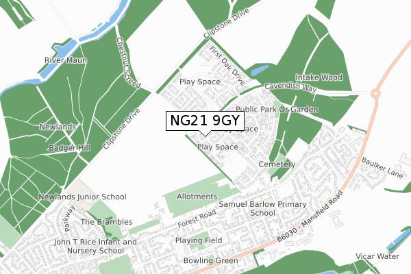 NG21 9GY map - small scale - OS Open Zoomstack (Ordnance Survey)