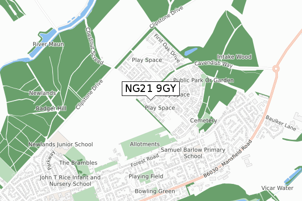 NG21 9GY map - small scale - OS Open Zoomstack (Ordnance Survey) NG21 9GY map - small scale - OS Open Zoomstack (Ordnance Survey)