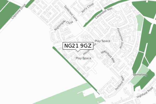 NG21 9GZ map - large scale - OS Open Zoomstack (Ordnance Survey)