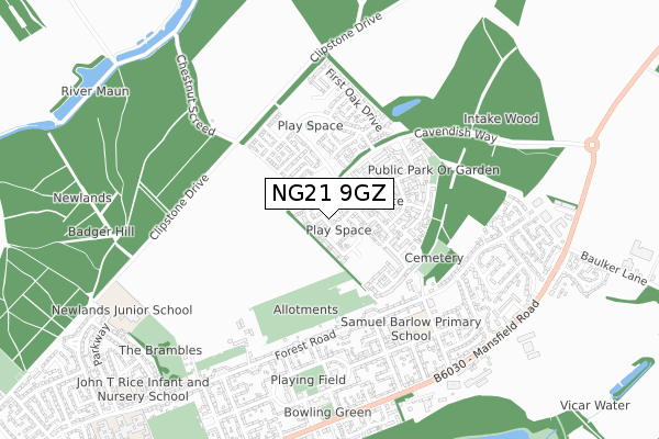 NG21 9GZ map - small scale - OS Open Zoomstack (Ordnance Survey)