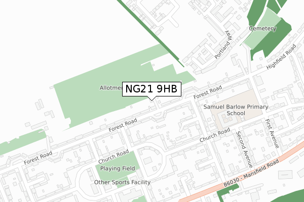 NG21 9HB map - large scale - OS Open Zoomstack (Ordnance Survey)