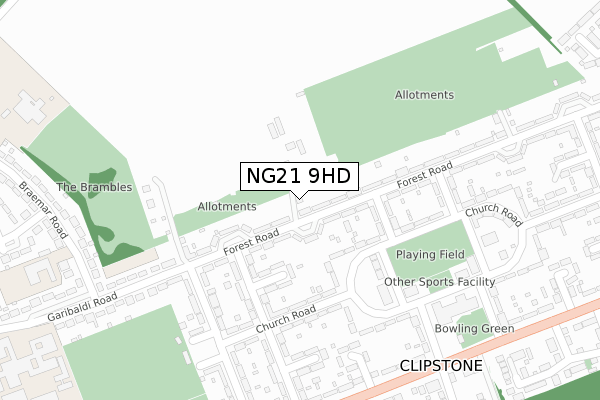 NG21 9HD map - large scale - OS Open Zoomstack (Ordnance Survey)