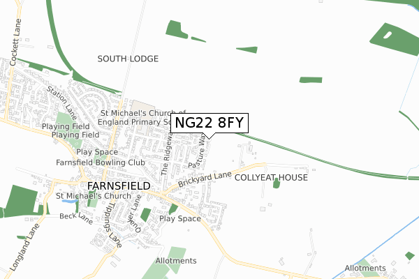 NG22 8FY map - small scale - OS Open Zoomstack (Ordnance Survey)
