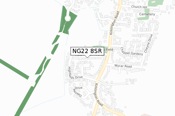 NG22 8SR map - large scale - OS Open Zoomstack (Ordnance Survey)
