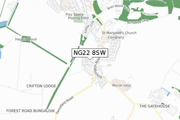 NG22 8SW map - small scale - OS Open Zoomstack (Ordnance Survey)