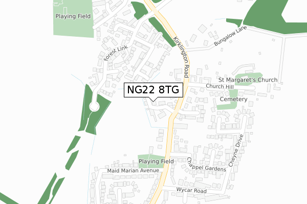 NG22 8TG map - large scale - OS Open Zoomstack (Ordnance Survey)