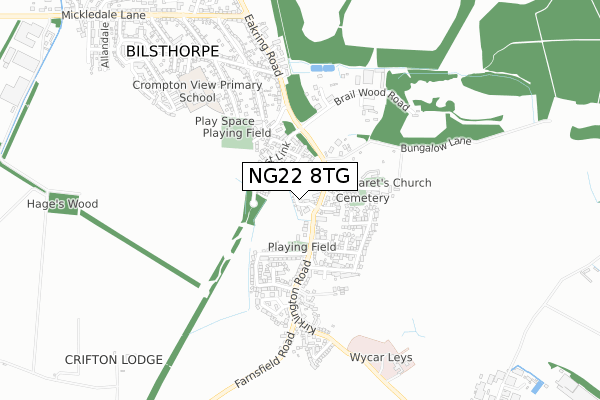 NG22 8TG map - small scale - OS Open Zoomstack (Ordnance Survey)