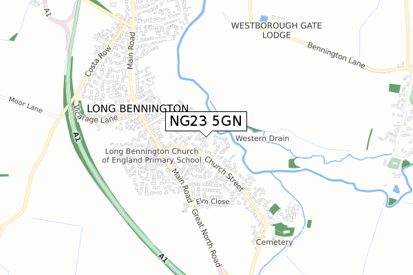 NG23 5GN map - small scale - OS Open Zoomstack (Ordnance Survey)