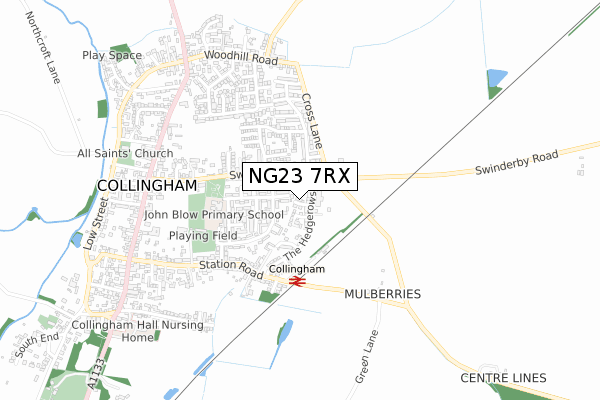 NG23 7RX map - small scale - OS Open Zoomstack (Ordnance Survey)