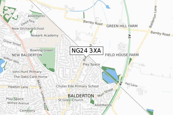 NG24 3XA map - small scale - OS Open Zoomstack (Ordnance Survey)
