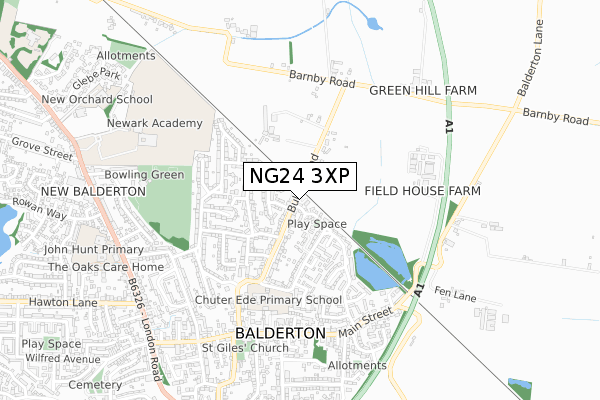 NG24 3XP map - small scale - OS Open Zoomstack (Ordnance Survey)