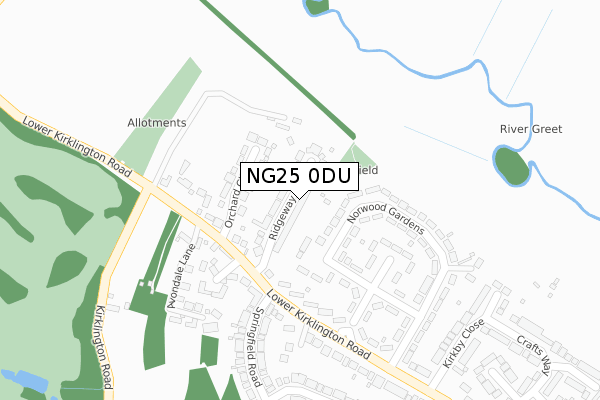 NG25 0DU map - large scale - OS Open Zoomstack (Ordnance Survey)