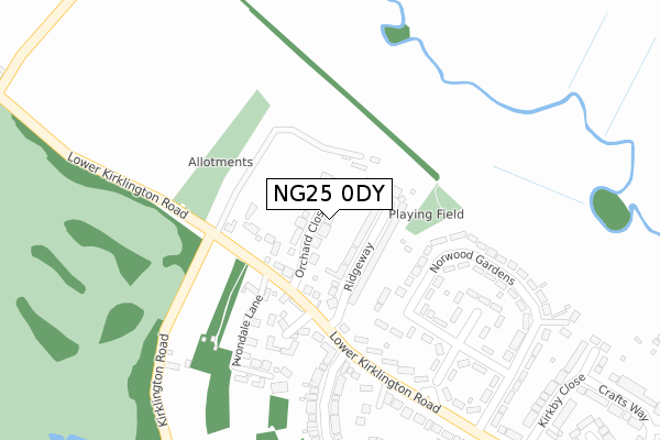 NG25 0DY map - large scale - OS Open Zoomstack (Ordnance Survey)