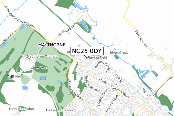 NG25 0DY map - small scale - OS Open Zoomstack (Ordnance Survey)