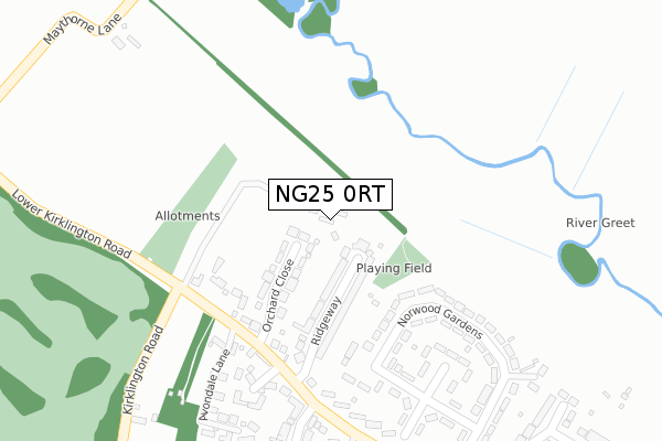 NG25 0RT map - large scale - OS Open Zoomstack (Ordnance Survey)