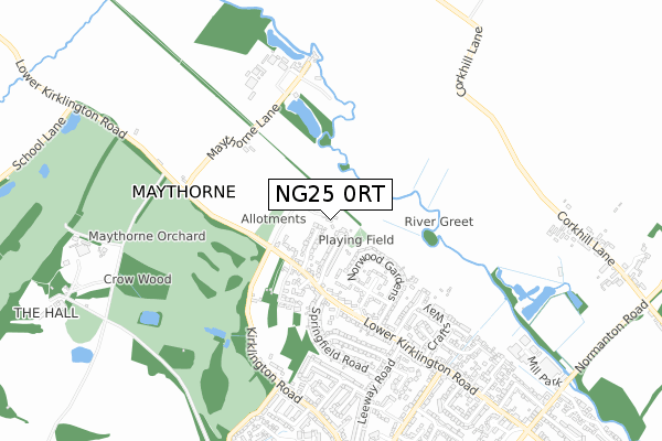 NG25 0RT map - small scale - OS Open Zoomstack (Ordnance Survey)