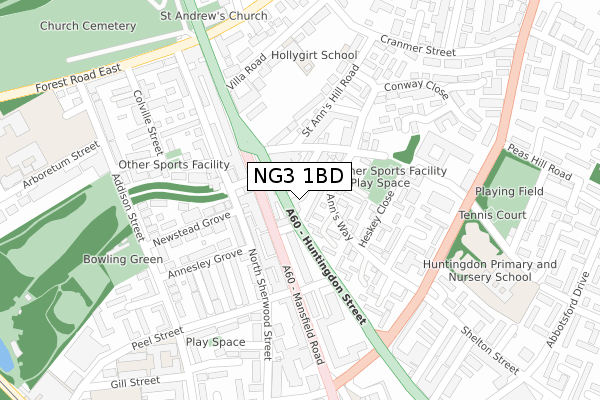 NG3 1BD map - large scale - OS Open Zoomstack (Ordnance Survey)