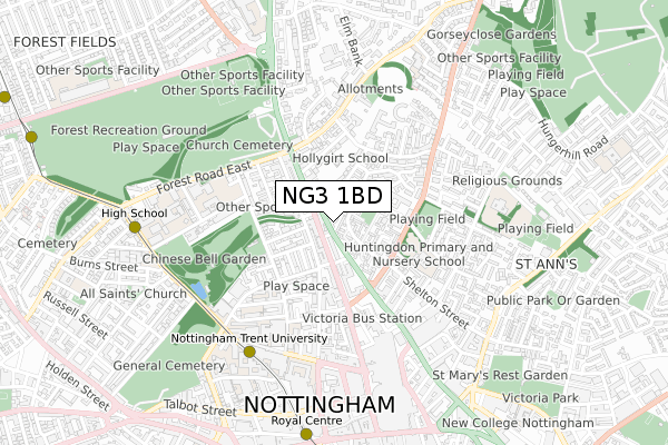 NG3 1BD map - small scale - OS Open Zoomstack (Ordnance Survey)