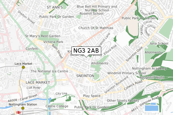 NG3 2AB map - small scale - OS Open Zoomstack (Ordnance Survey)