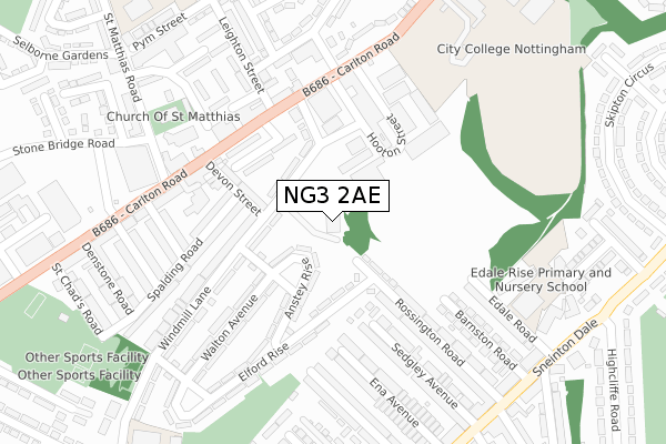 NG3 2AE map - large scale - OS Open Zoomstack (Ordnance Survey)