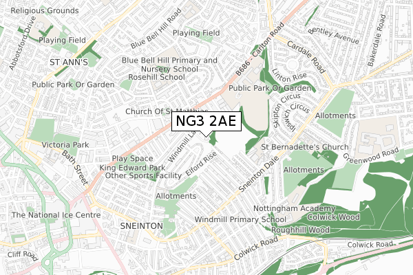 NG3 2AE map - small scale - OS Open Zoomstack (Ordnance Survey)