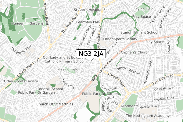 NG3 2JA map - small scale - OS Open Zoomstack (Ordnance Survey)
