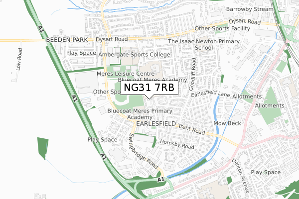 NG31 7RB map - small scale - OS Open Zoomstack (Ordnance Survey)