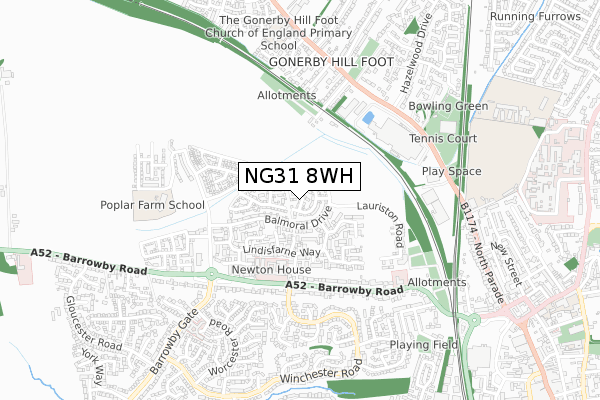 NG31 8WH map - small scale - OS Open Zoomstack (Ordnance Survey)